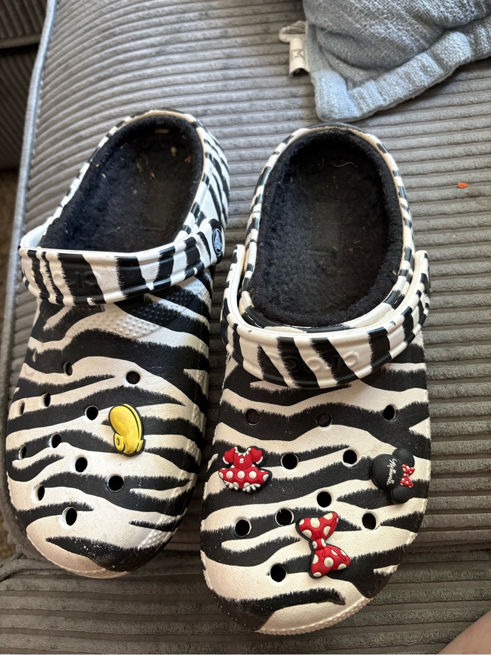 CROCS Zebra Print Slip-On Clogs with Charms - Black & White